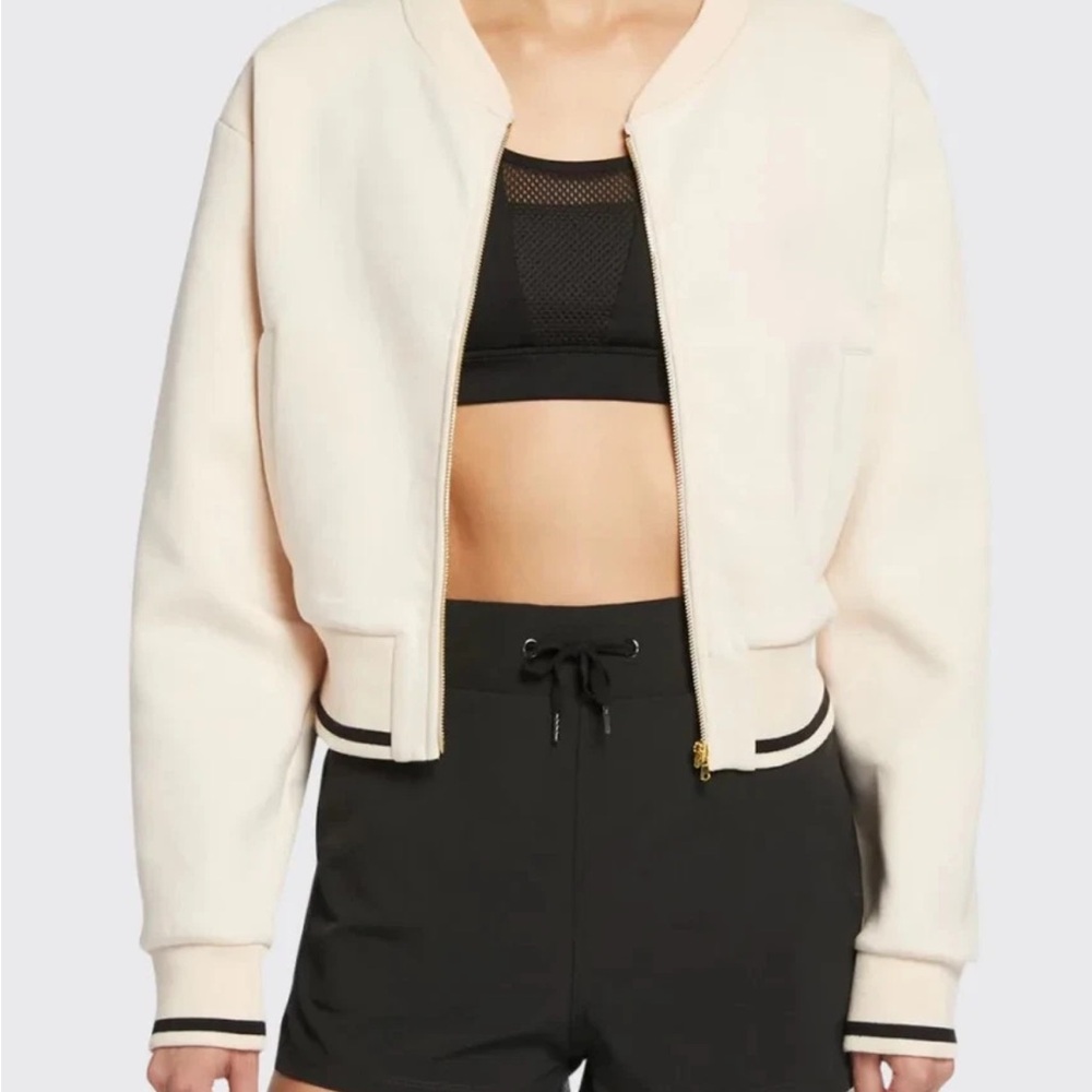 Varley Cole Bomber Cropped Jacket Womens Size Medium Light Pink Striped Trim - Picture 3 of 16